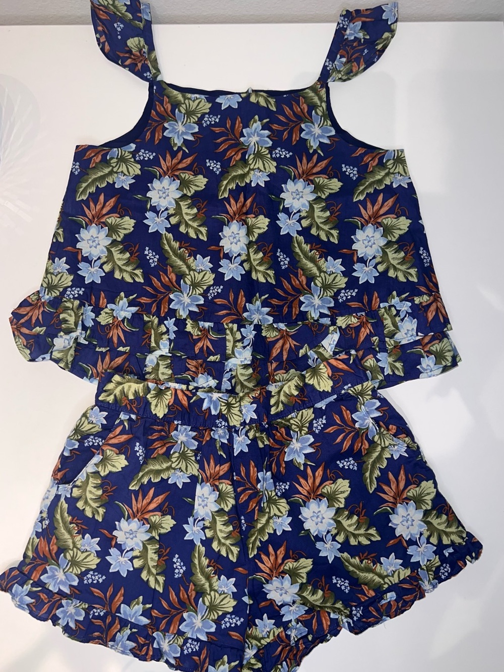 Janie and Jack Blue Floral Matching set with Blue Green and Orange Accents